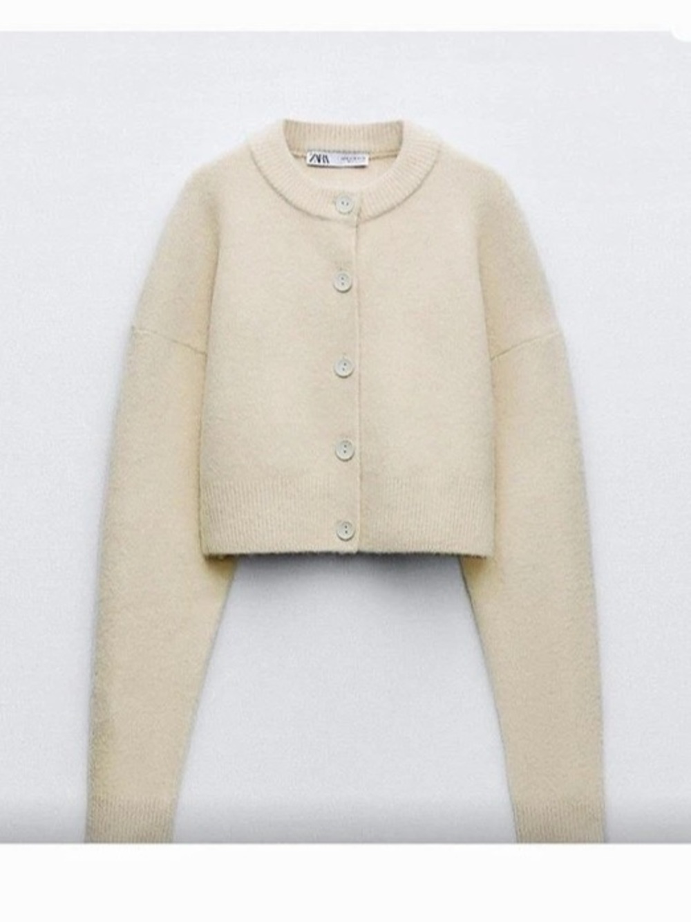 Zara Cream Knit Button Down Cropped Cardigan Sweater